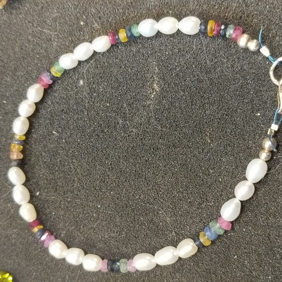 Sapphire 13 carats / pearl natural bracelet 925 - Picture 3 of 8